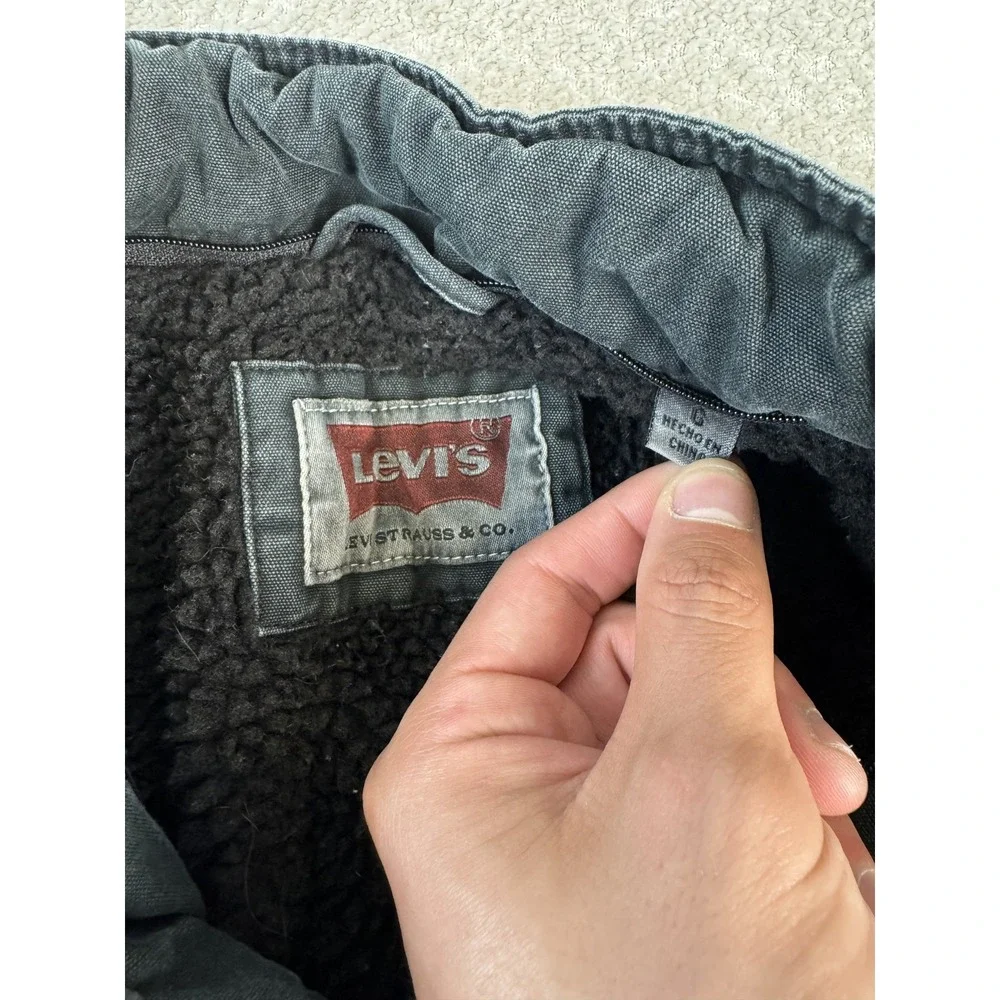 Levis Jacket Mens Large Black Sherpa Lined‎ Utility Field Coat Cotton Pockets